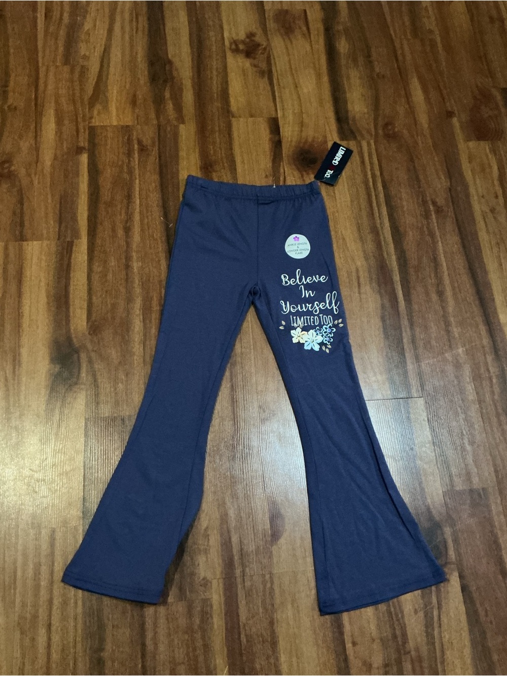 Girls Navy Flare Leggings with Inspirational Print nwt believe in yourself